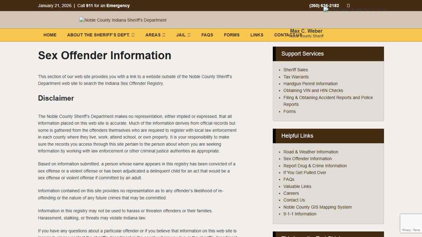 Sex Offender Information | Noble County Indiana Sheriff's Department