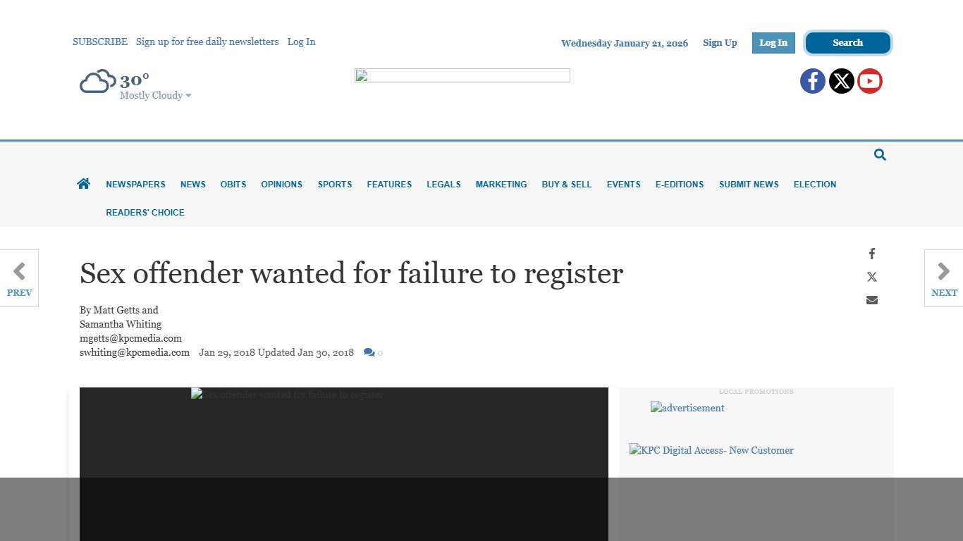 Sex offender wanted for failure to register | News | kpcnews.com